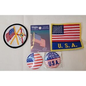 USA American Flag Patch and Button Lot Wrights Iron On Florida State Flag 5pc